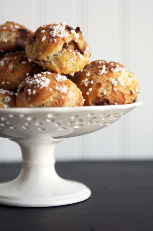 chocolate chip chouquettes with pearl sugar