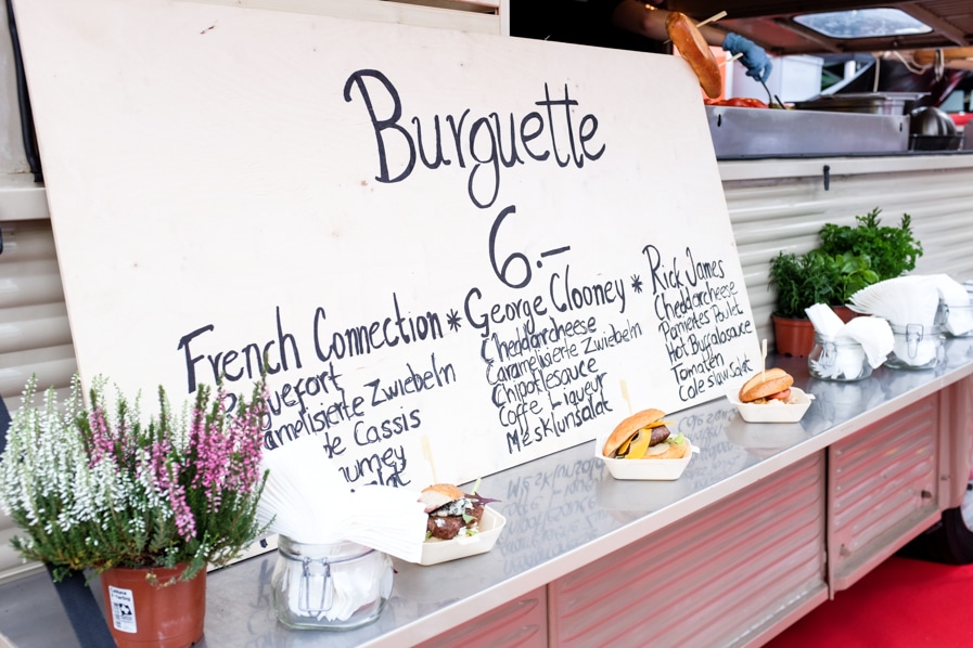 {Burguette, a marriage between a burger and a baguette. Love the George Clooney option!}