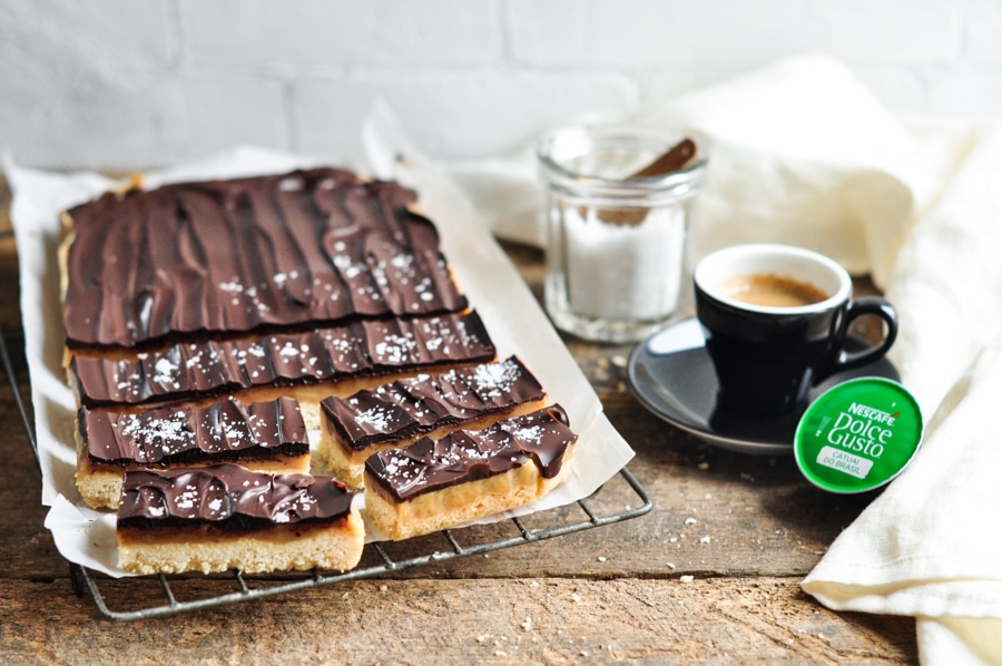 chocolate caramel slice with nescafe dolce gusto