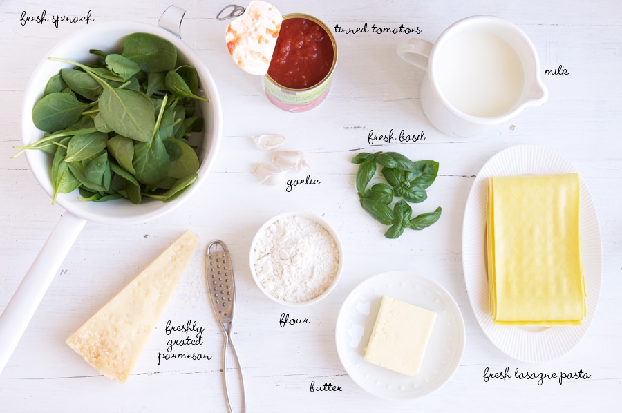 ingredients for spinach lasagna