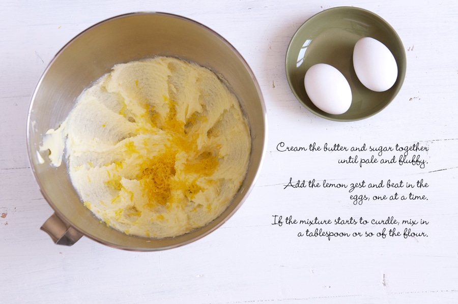 how to make lemon syrup cake, creaming butter and sugar with eggs
