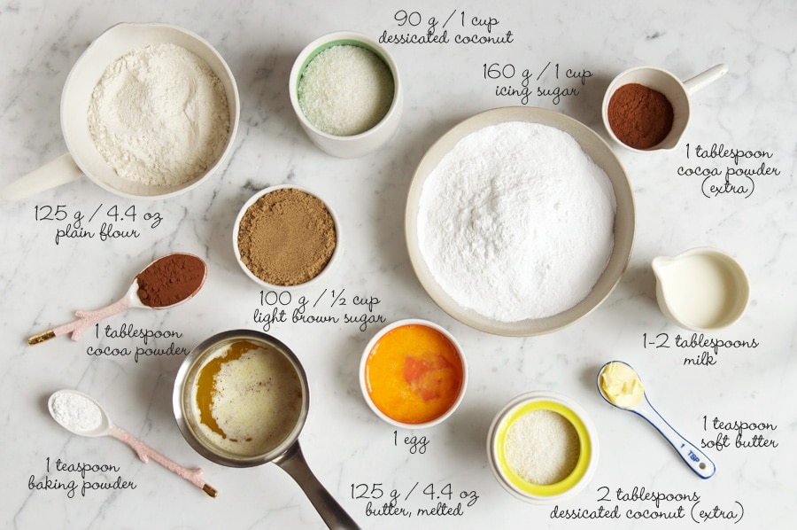 ingredients for chocolate coconut bars