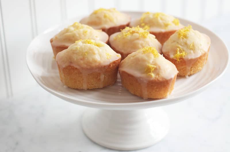 lemon drizzle friands on cake stand