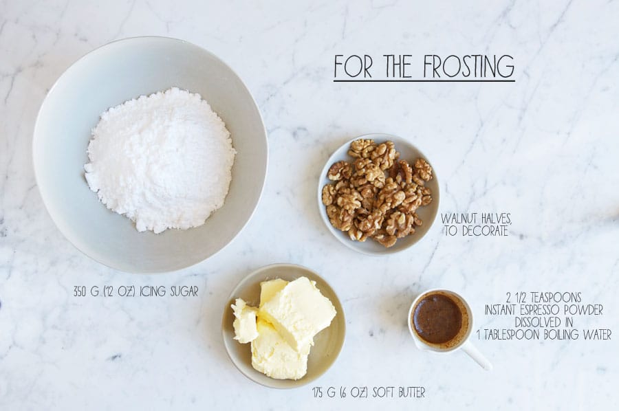 step by step photos for making coffee and walnut cake
