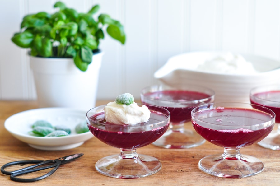plum jelly with elderflower chantilly in glasses