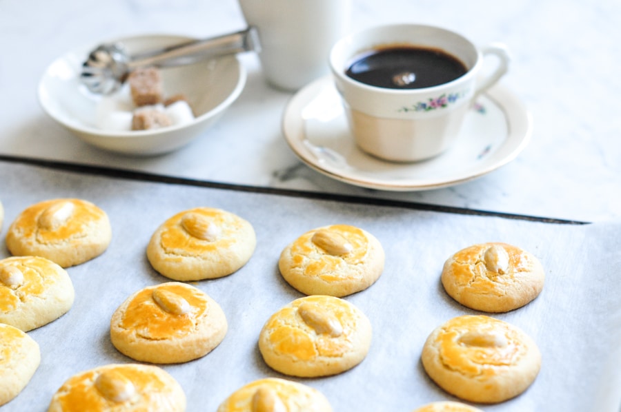 chinese almond cookies with cup of coffee