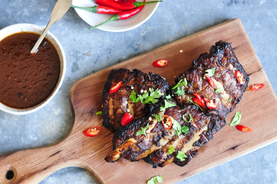 sticky chinese pork ribs with sprinkled coriander