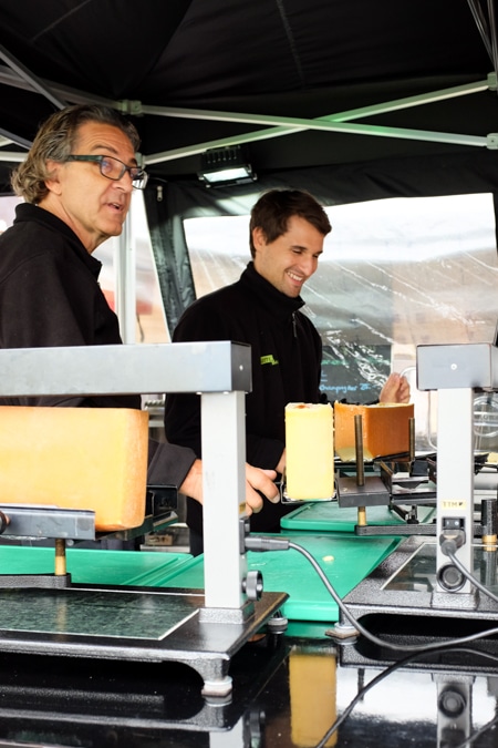 {Local Swiss food was also popular, including this raclette stand.}