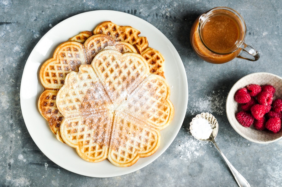 Waffles with Salted Caramel Sauce on plate