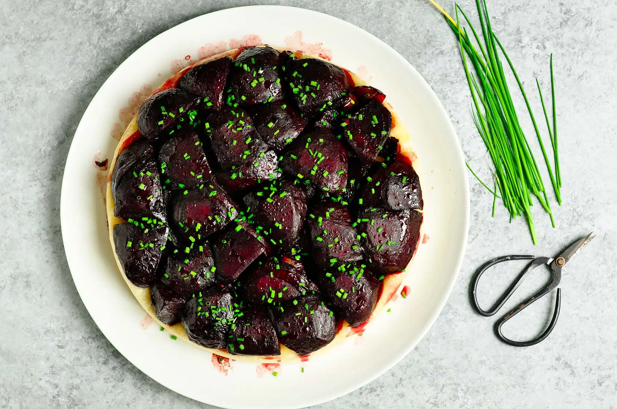 beetroot tarte tatin on plate