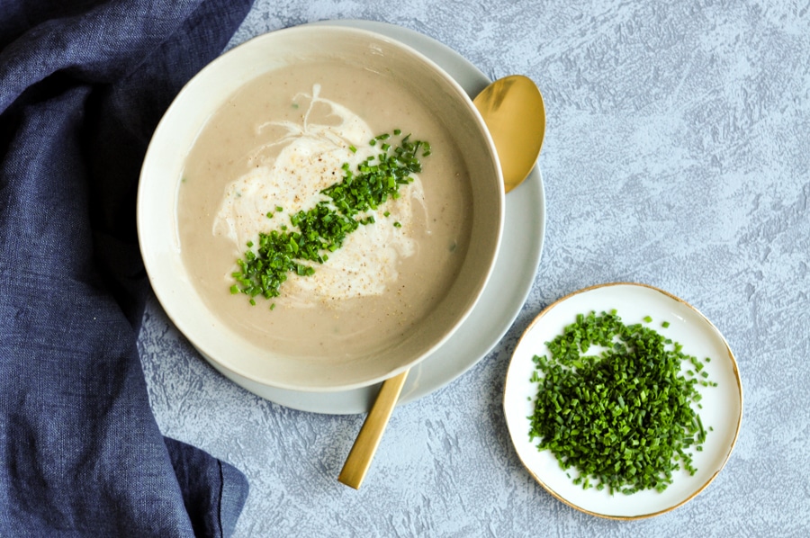 celeriac chestnut soup with chopped chives