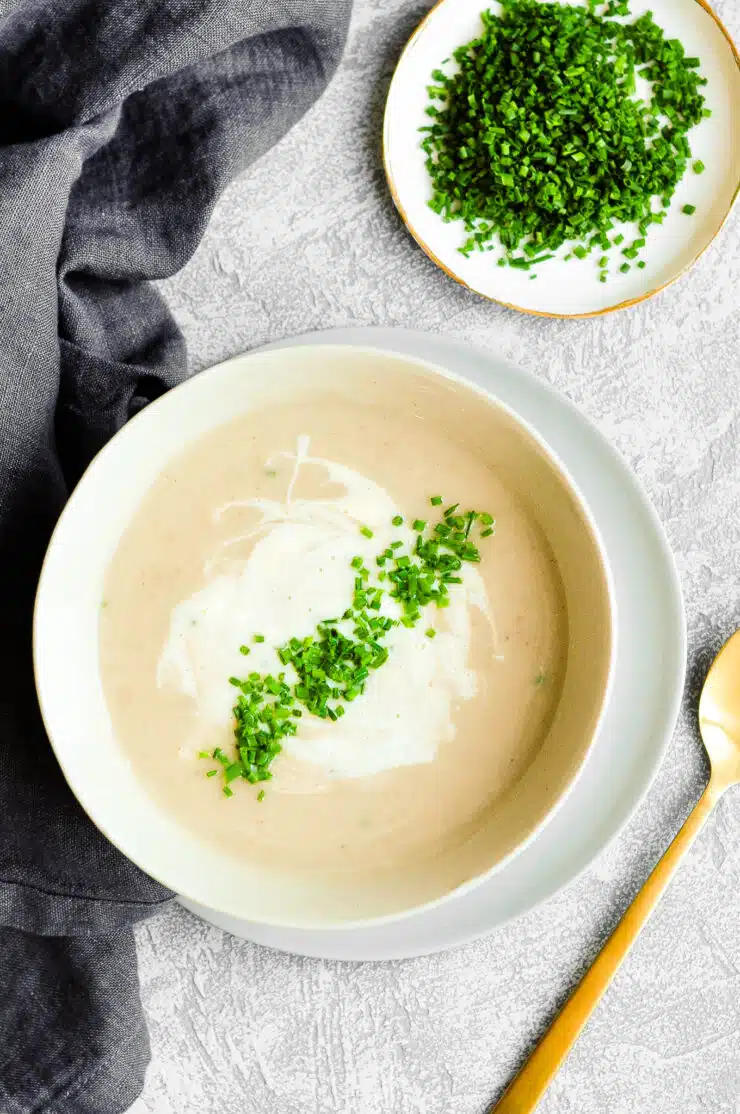 celeriac chestnut soup with gold spoon
