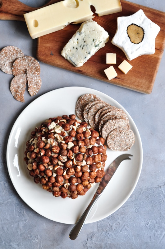 roquefort cheese ball with cheese platter
