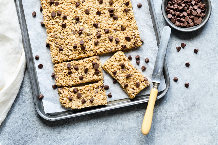 5 ingredient granola bars on baking tray