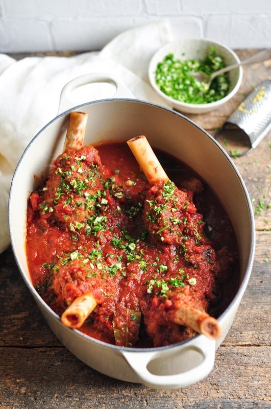 slow cooked lamb shanks red wine with gremolata