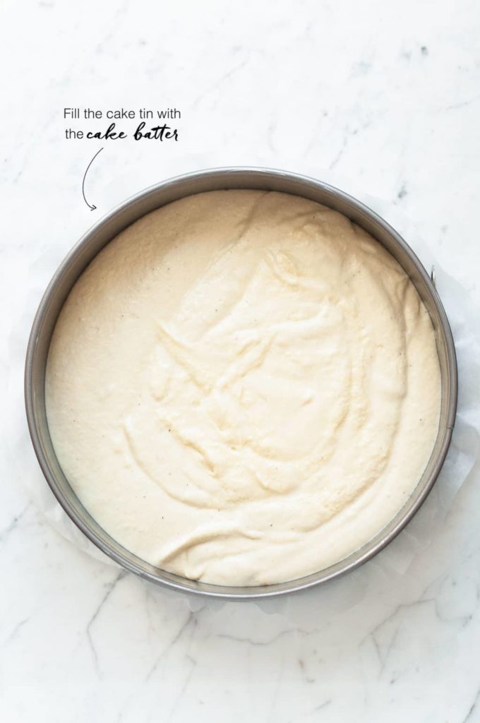 how to make butter cake, fill the cake tin with the cake batter