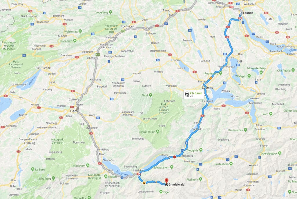 map of zurich to grindelwald