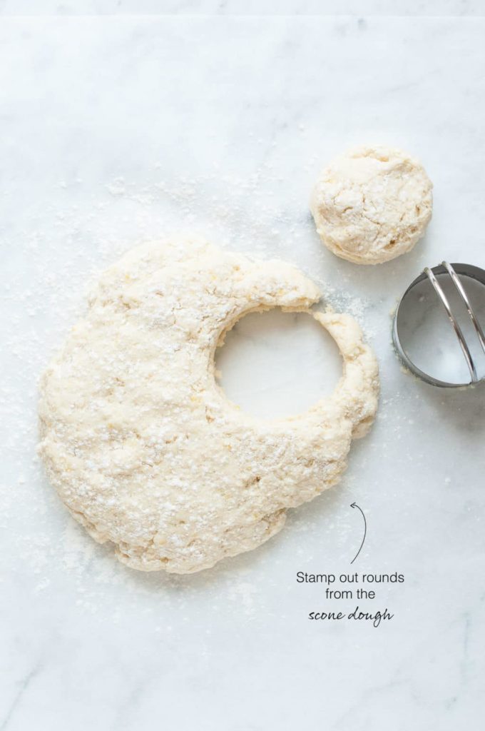 how to make strawberry cobbler, stamp out rounds from the scone dough