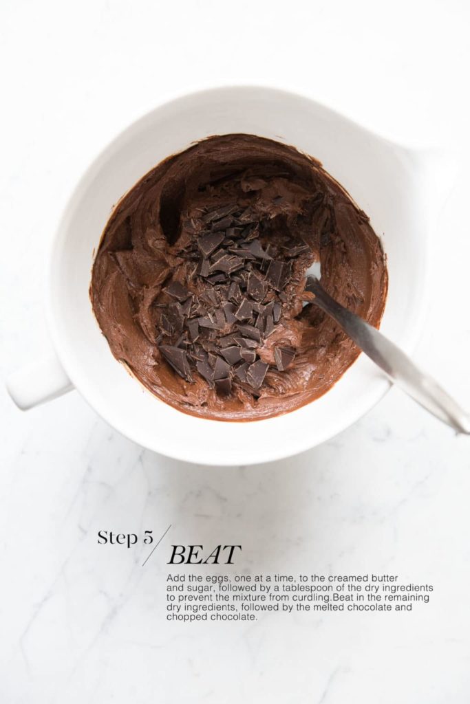 chocolate brownie batter in white mixing bowl
