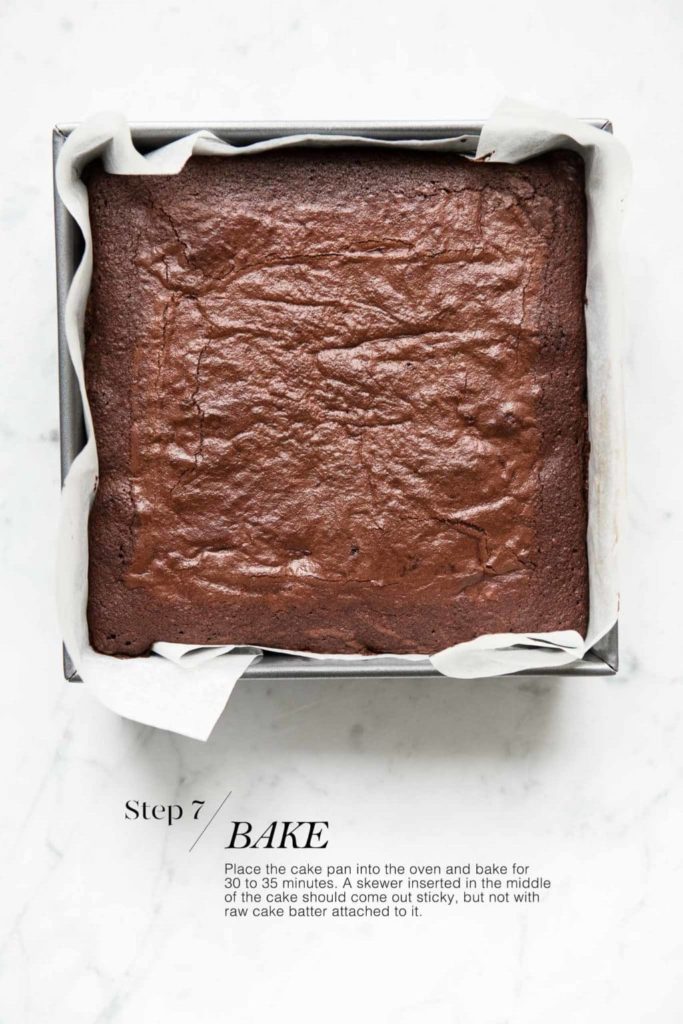 baked chocolate brownie in square cake pan