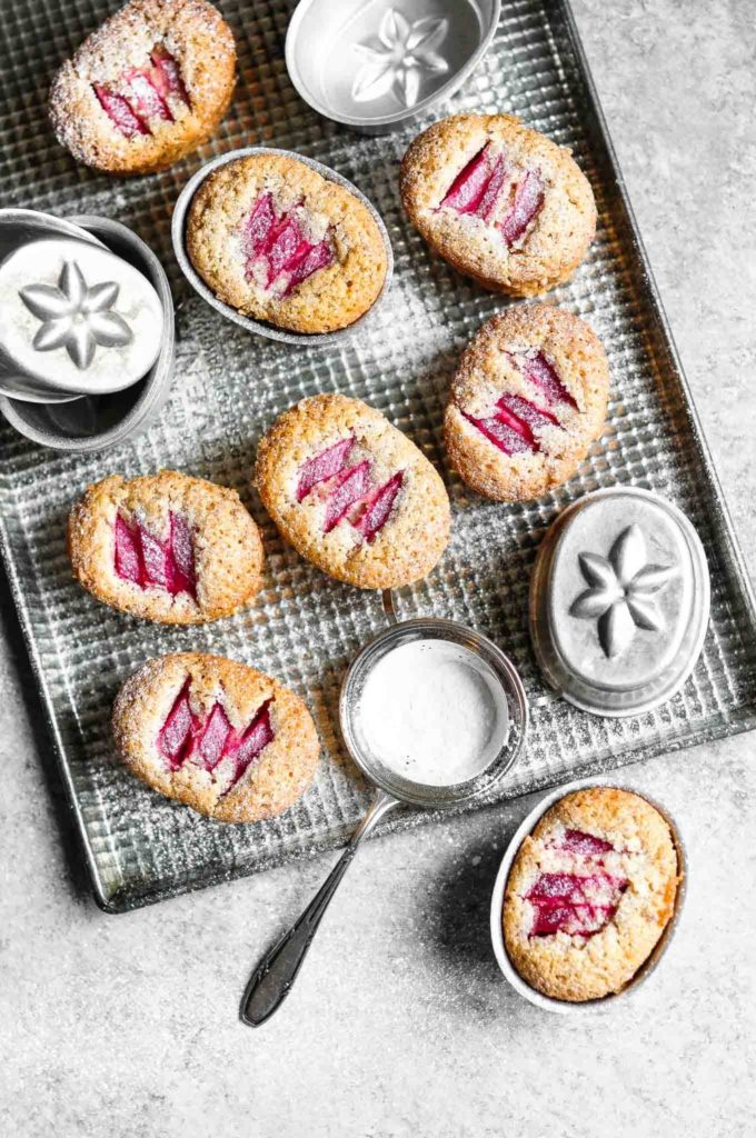 rhubarb vanilla friands with vintage friand moulds