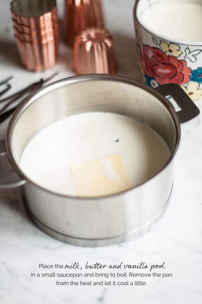 saucepan with milk, butter and vanilla pod