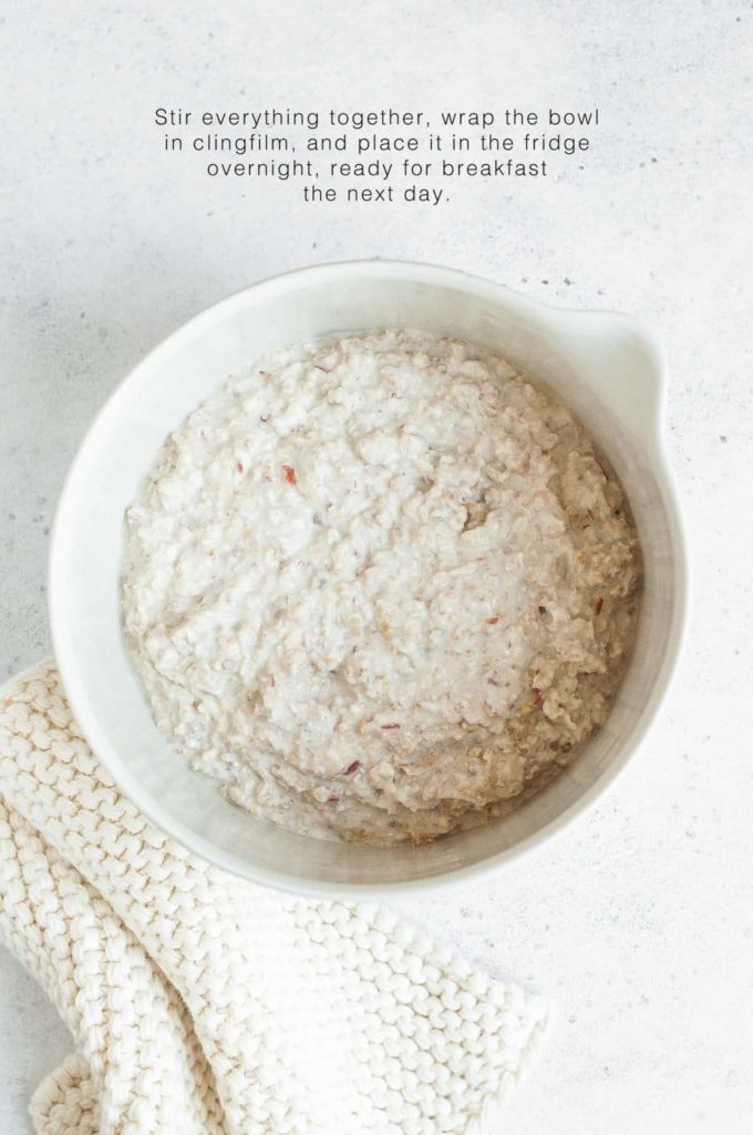 how to make overnight oats or bircher muesli, place the mixture in the fridge overnight
