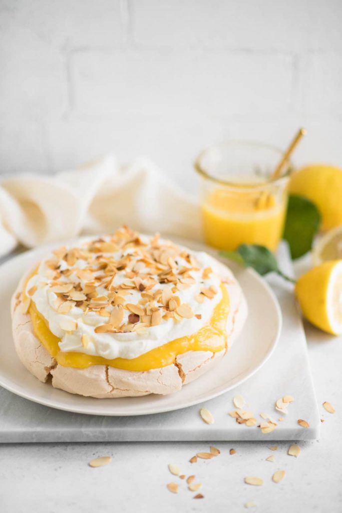 lemon curd pavlova with toasted almonds