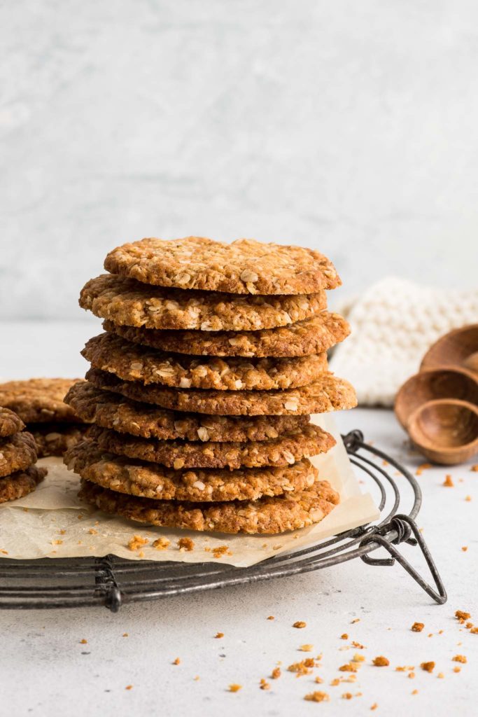 stack of anzac biscuits on wire rack