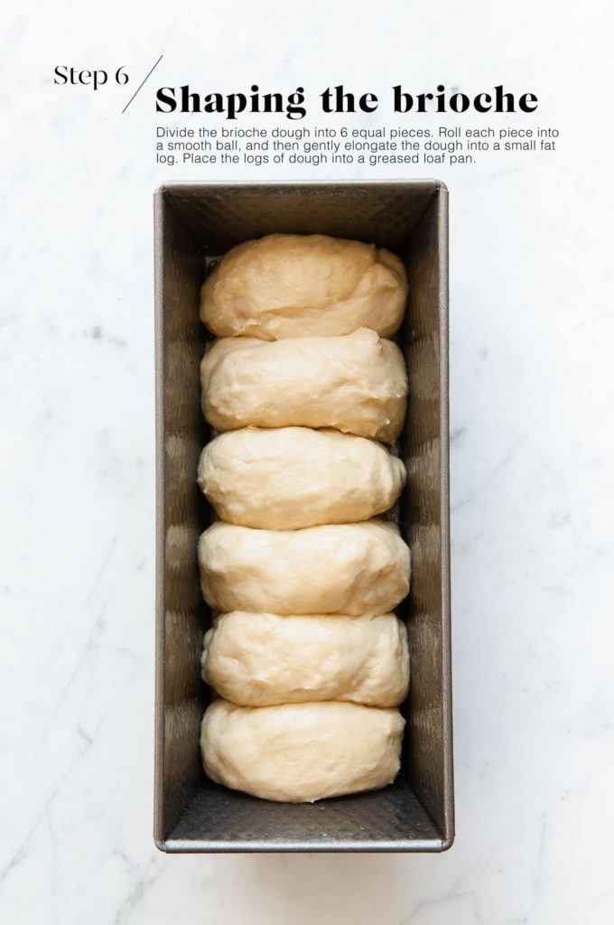 portioned dough for brioche loaf in loaf pan