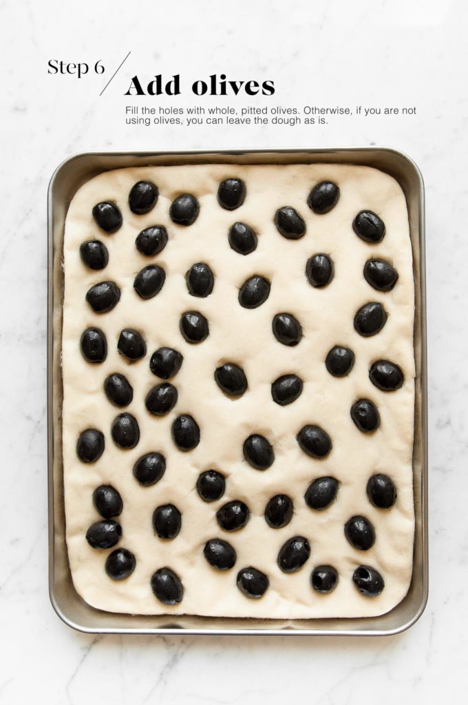 olives in focaccia dough