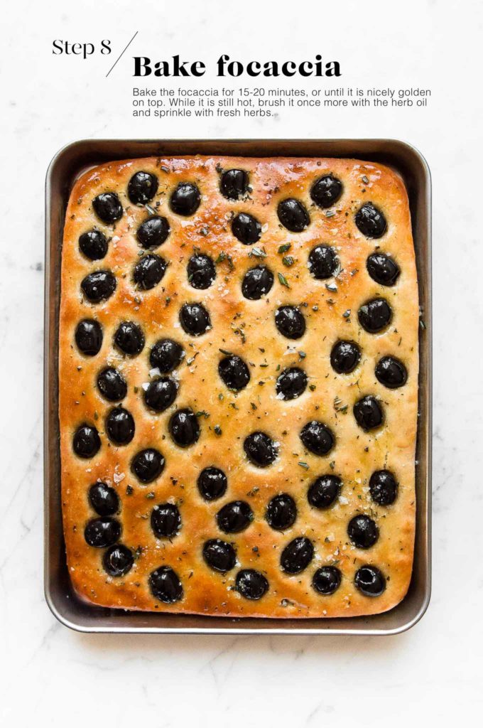 baked focaccia in baking tray