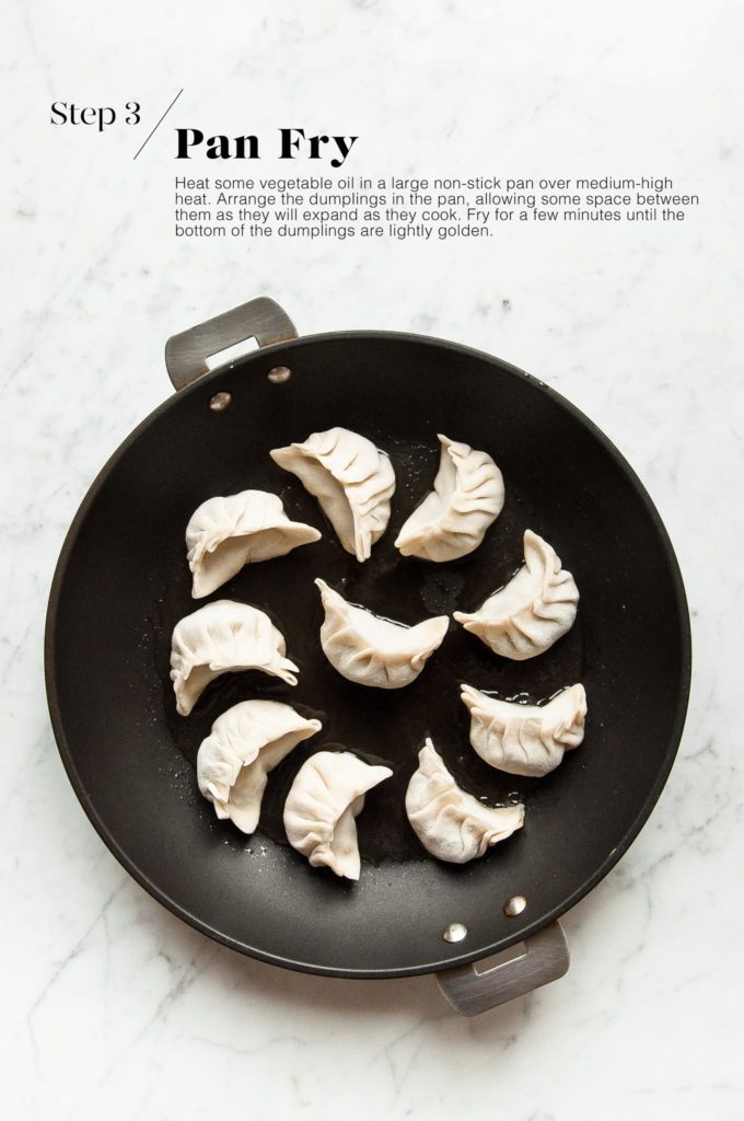 cooking potstickers in non-stick pan