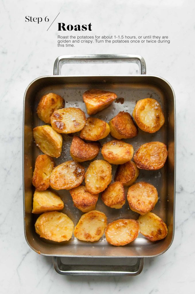 roast potatoes in roasting pan