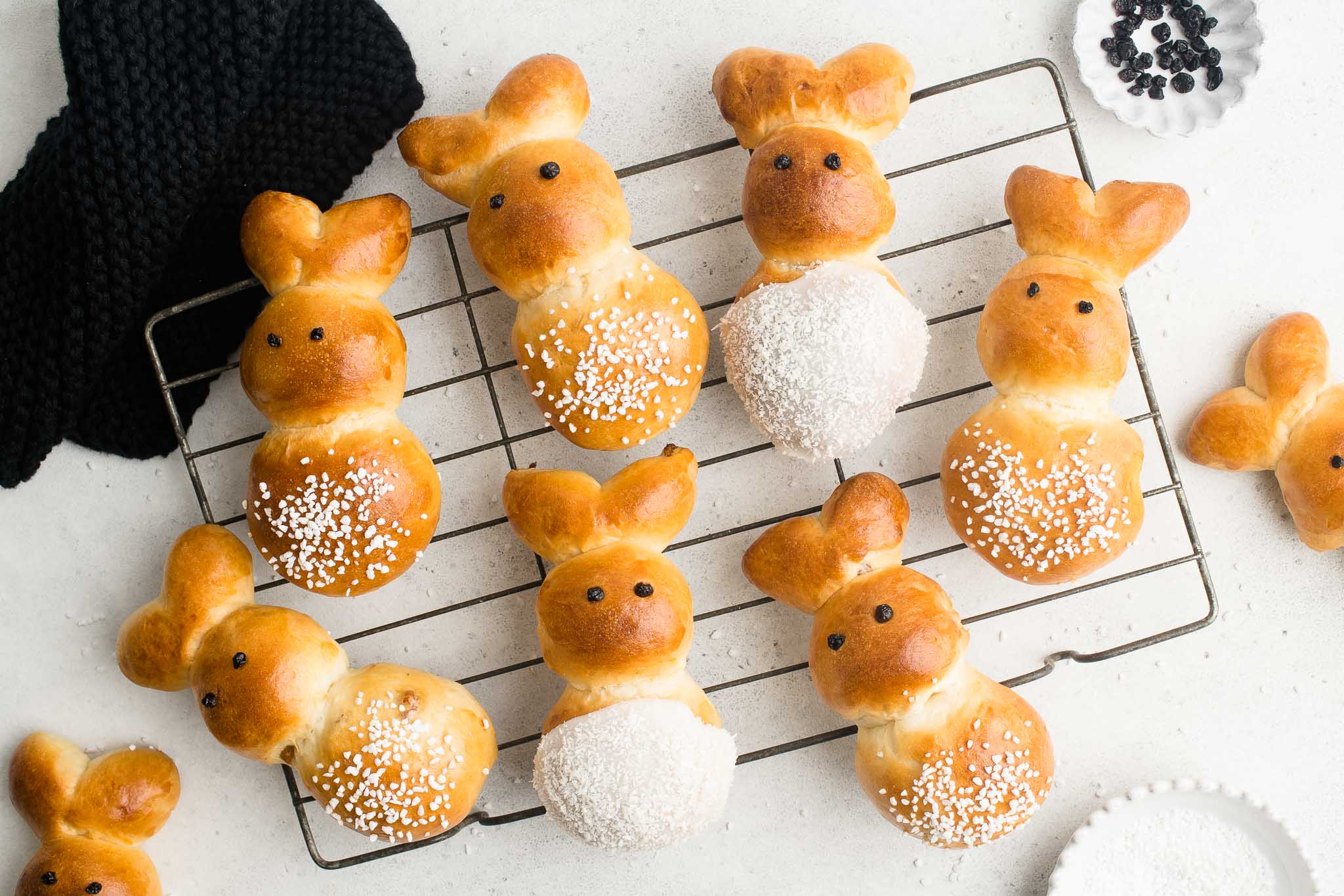 easter bunny rolls or zopfhasen on wire rack