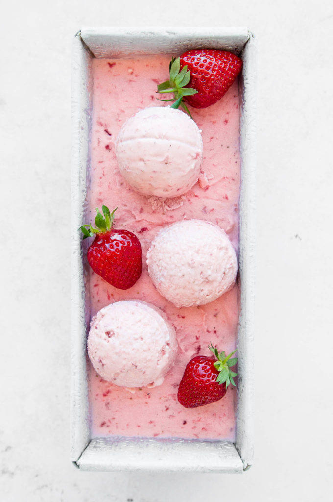 scoops of homemade strawberry ice cream
