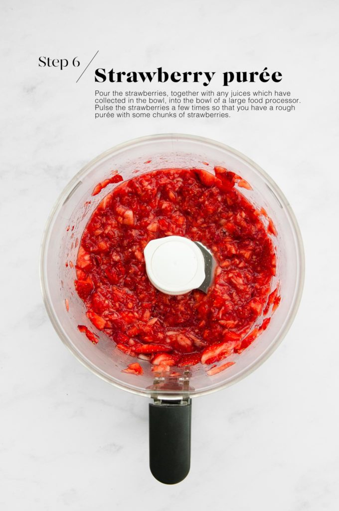 strawberry puree in food processor bowl