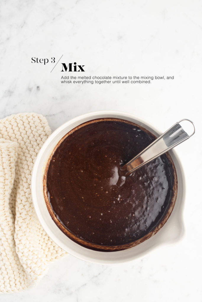 Chocolate fondant mixture in mixing bowl