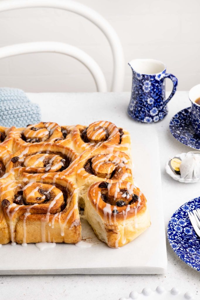 chelsea buns on marble plate