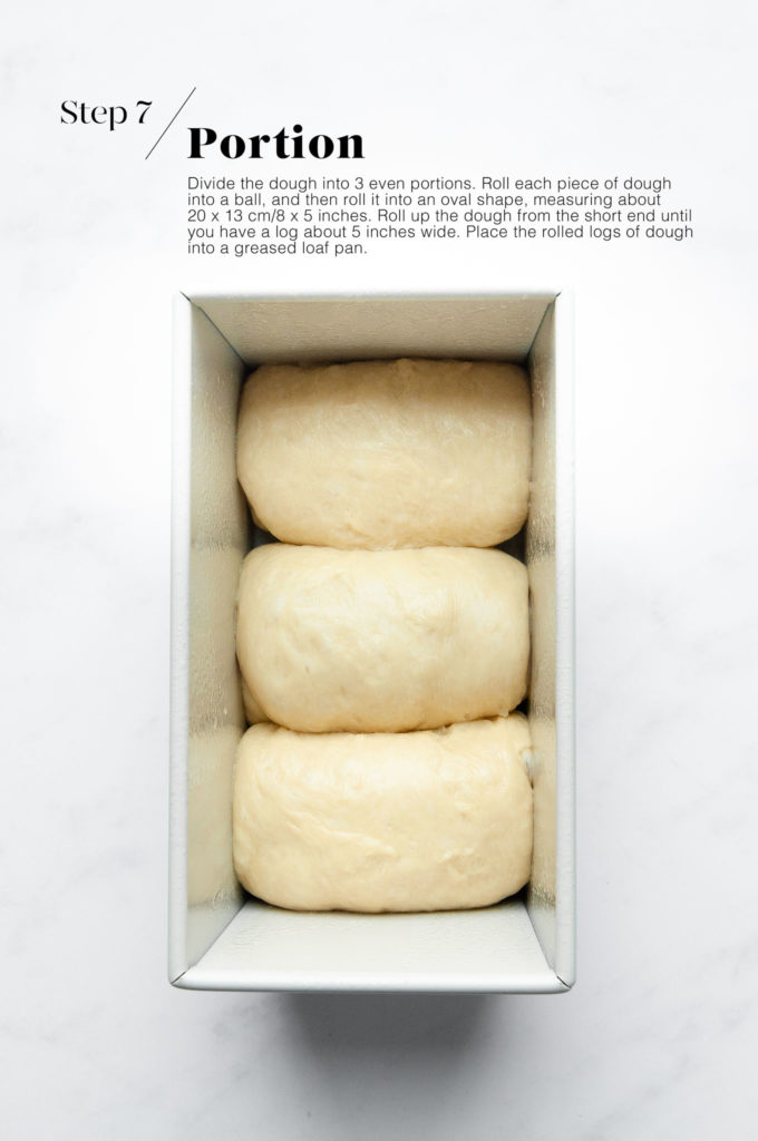 portioned dough for japanese milk bread in loaf pan