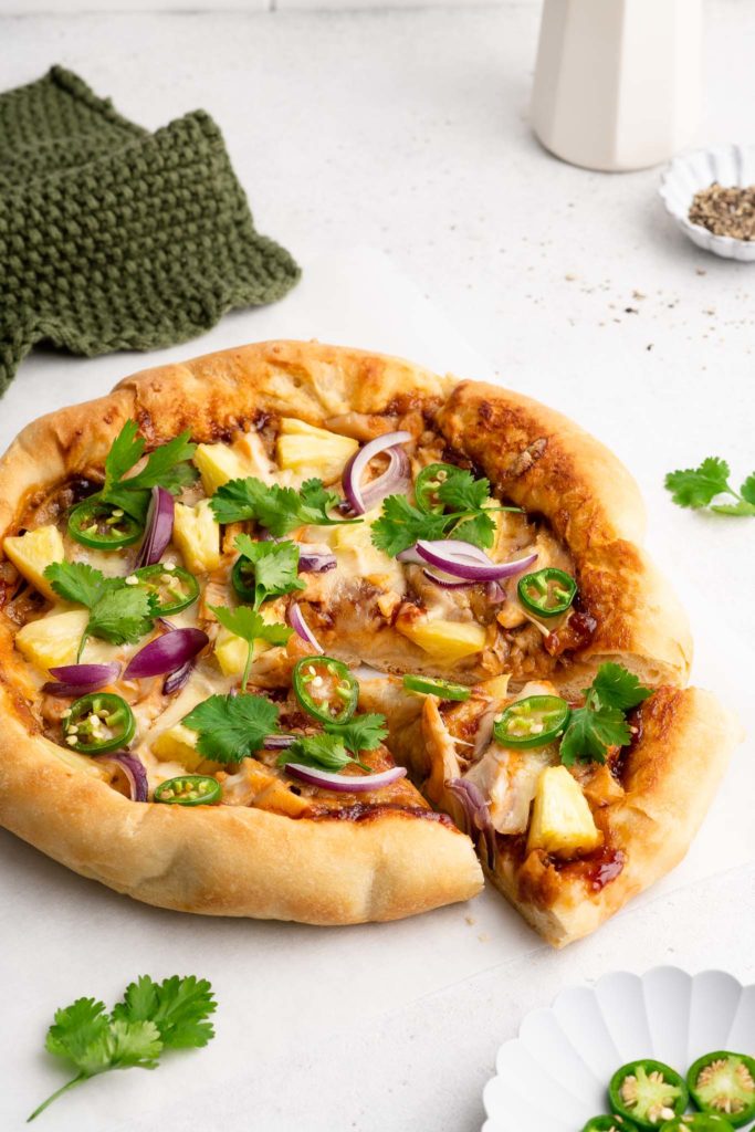 bbq chicken pizza with pineapple and cilantro