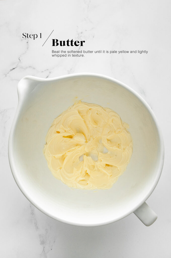 creamed butter in white mixing bowl