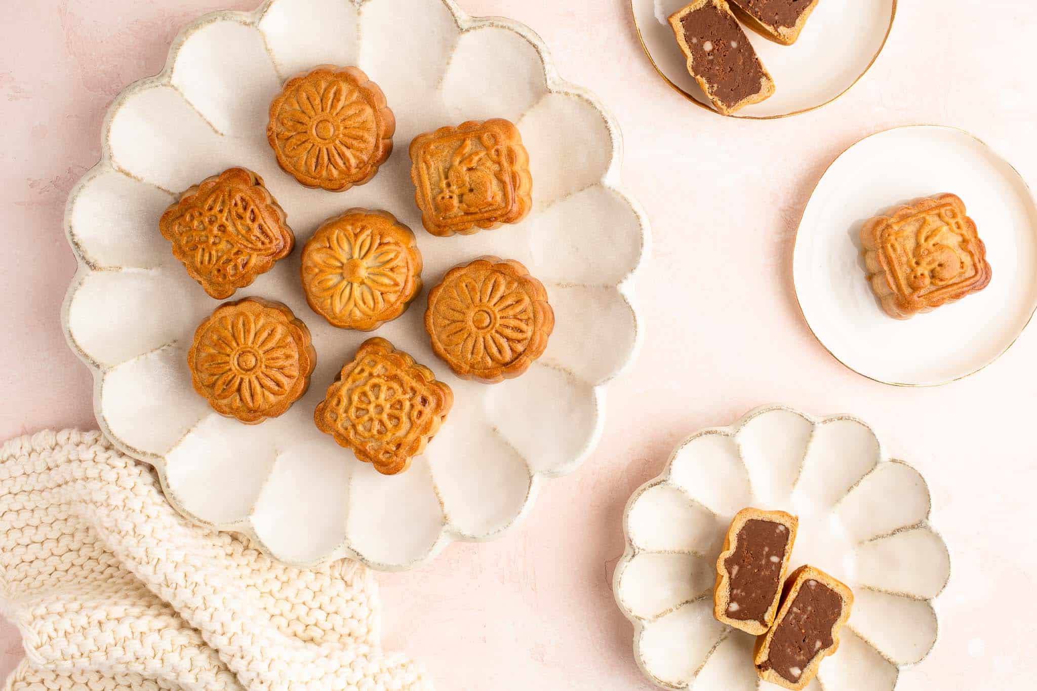 chocolate fudge mooncakes on plates
