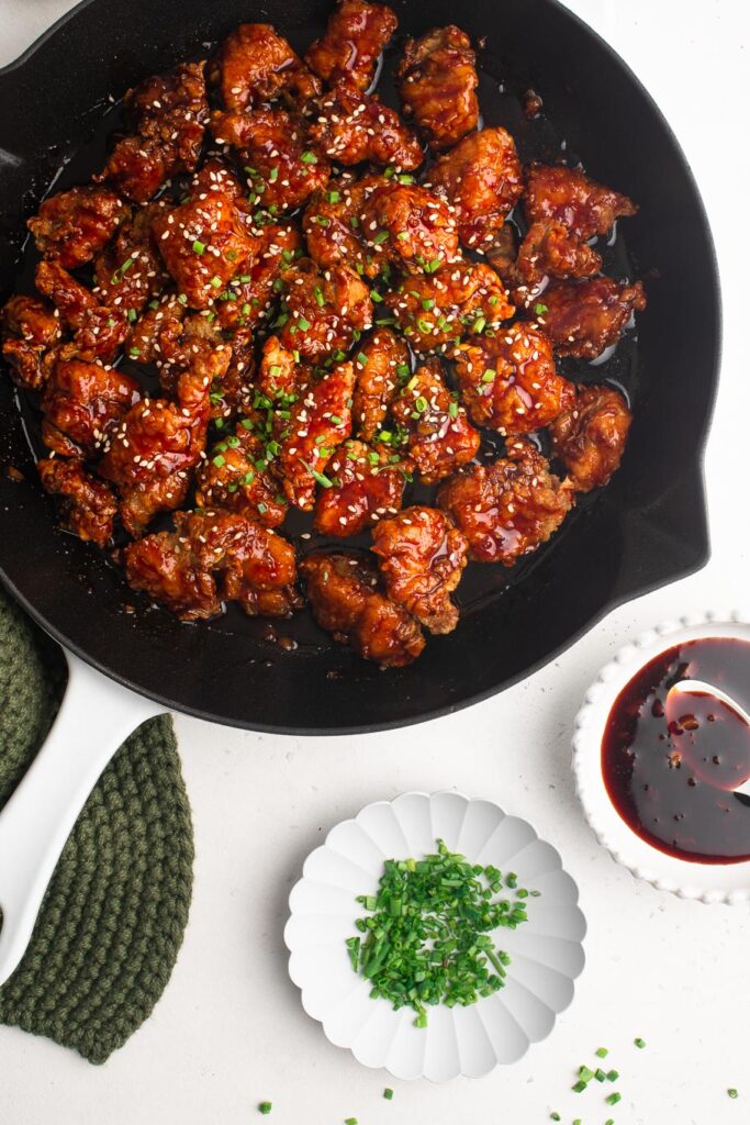 korean fried chicken in pan