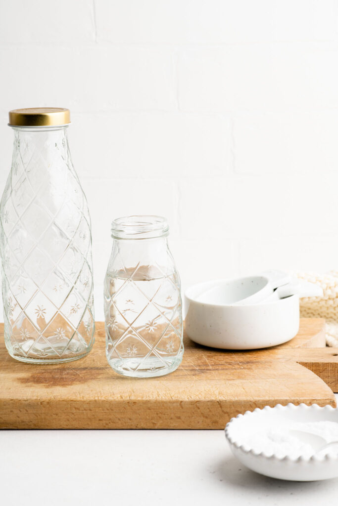 homemade lye water in glass bottle