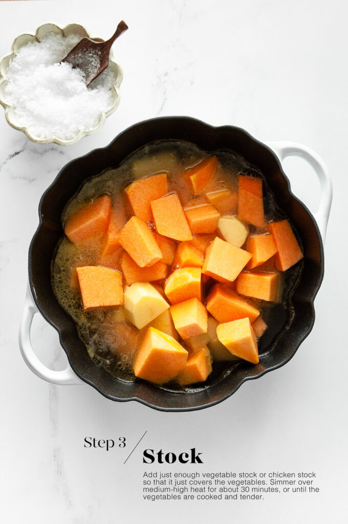 pumpkin soup in staub pumpkin cast iron pot