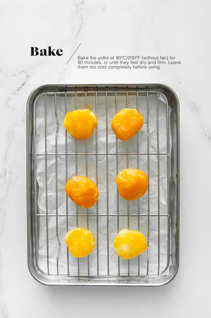 baked salted egg yolks on wire rack