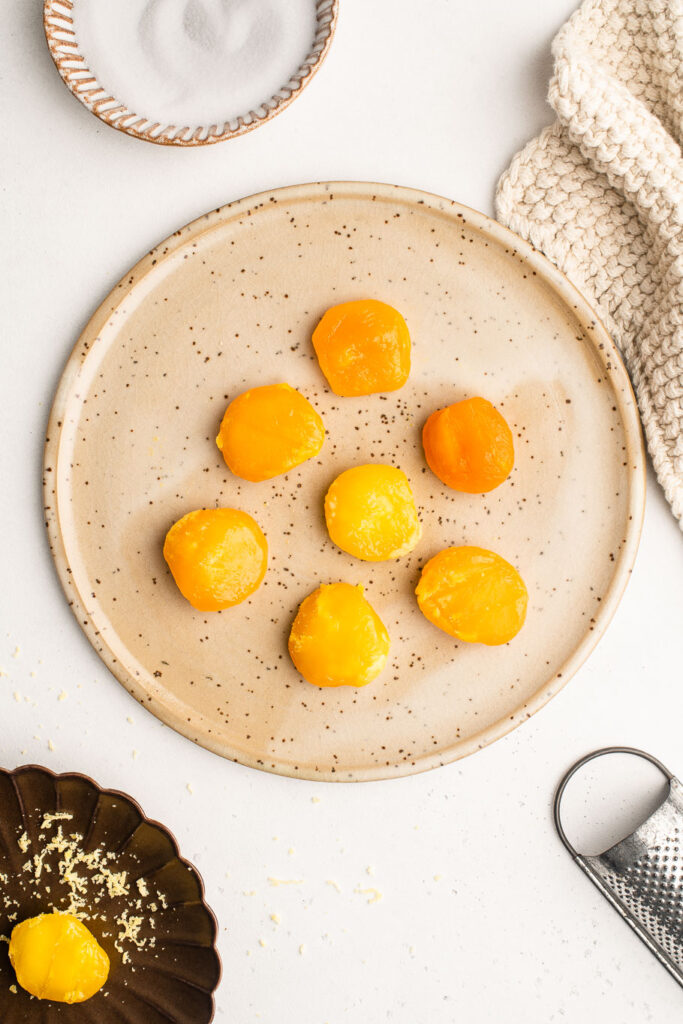 salted egg yolks on plate