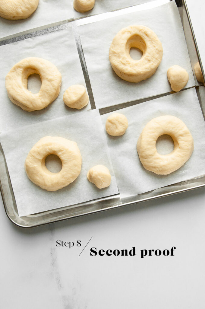 proofing the donuts on sheet pan