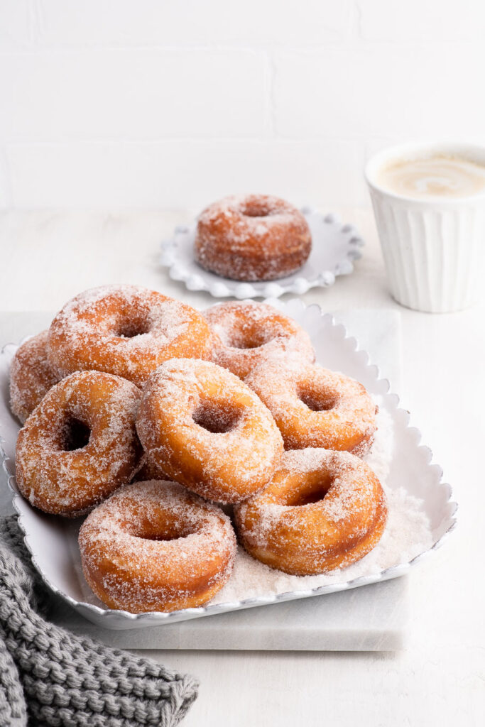 plate of cinnamon sugar donuts